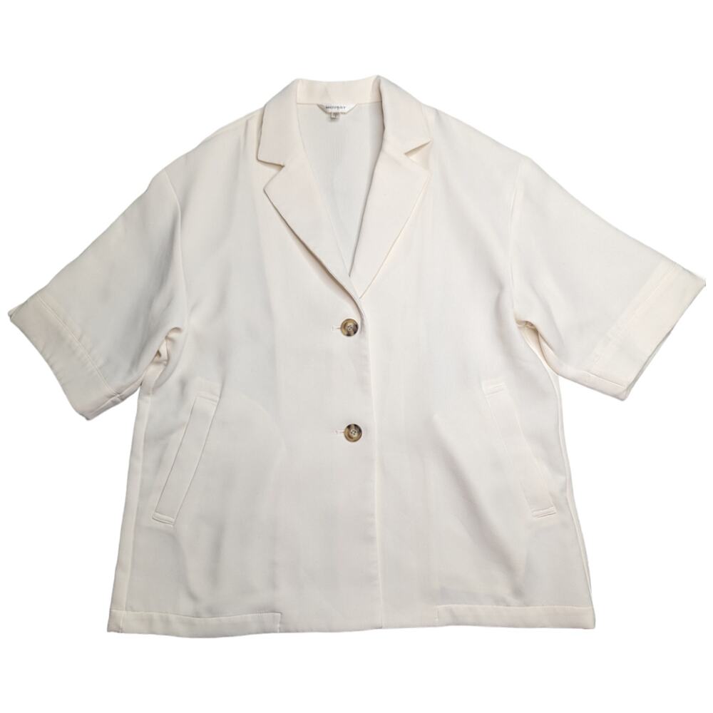Moussy Ivory H/S Single Short Sleeve Button Up Boxy Collared Blazer Jacket OS L